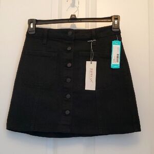 JUST USA, Lilia Denim Skirt, Washed Black Button Skirt, Small